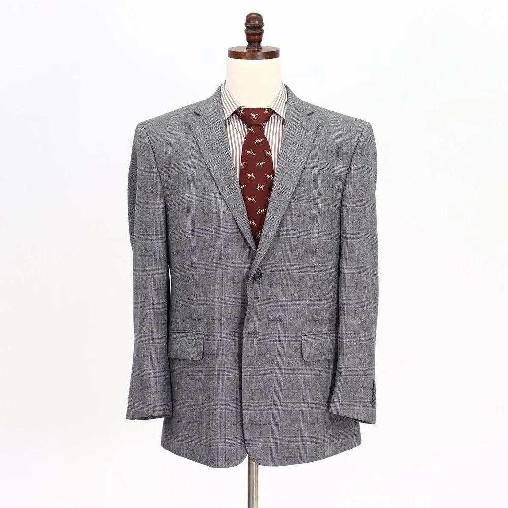 Jos. A. Bank 43R Gray Check 2-Button Sport Coat Blazer Jacket V940